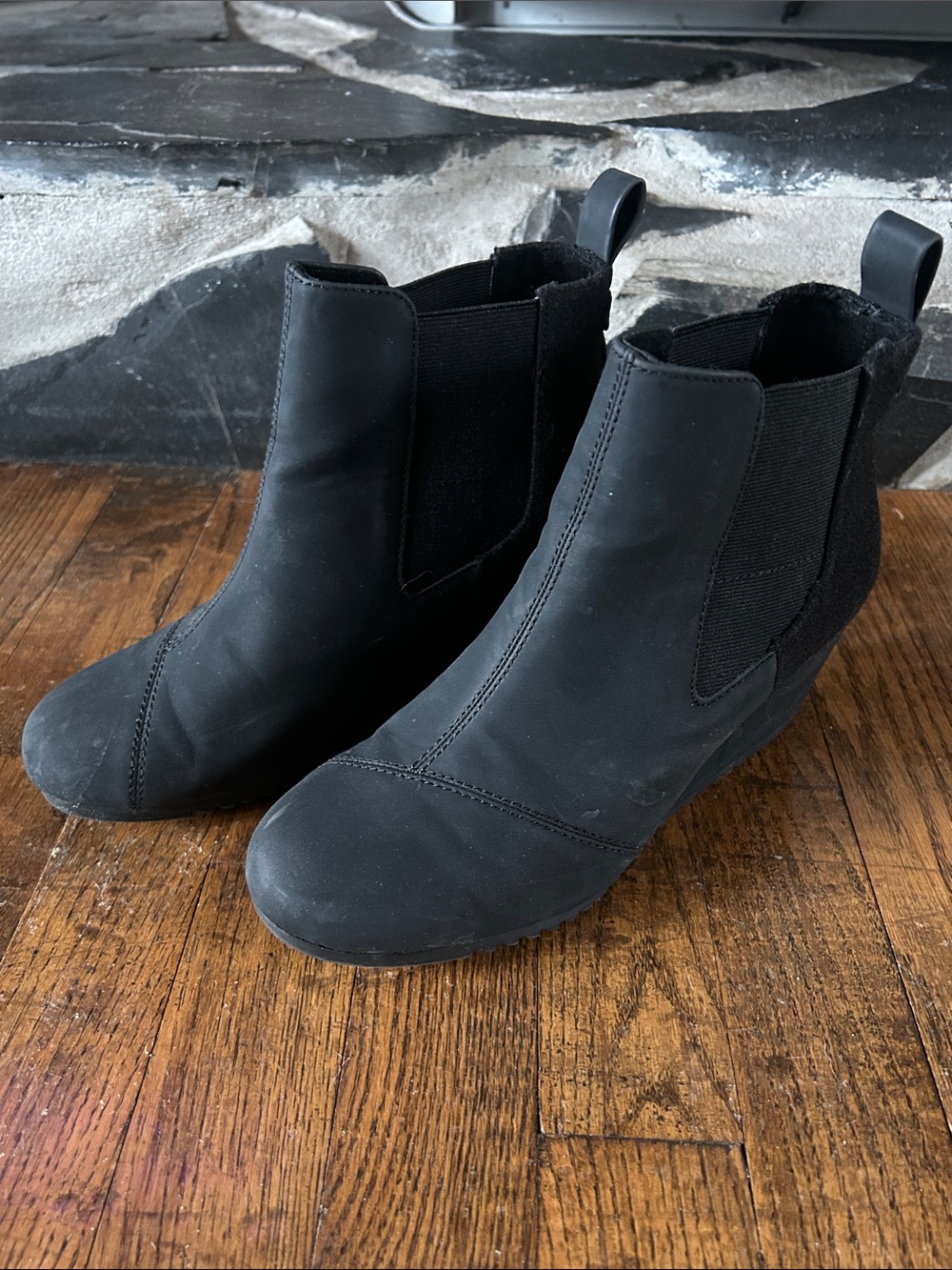 Toms Black Chelsea Wedge Ankle Booties